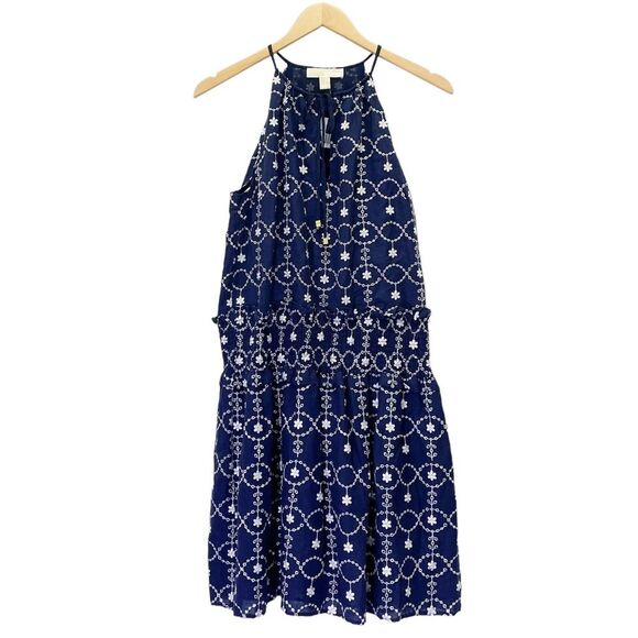 NWT Michael Kors Navy & White Floral Embroidered Halter Dress Size Small NEW - Picture 2 of 14